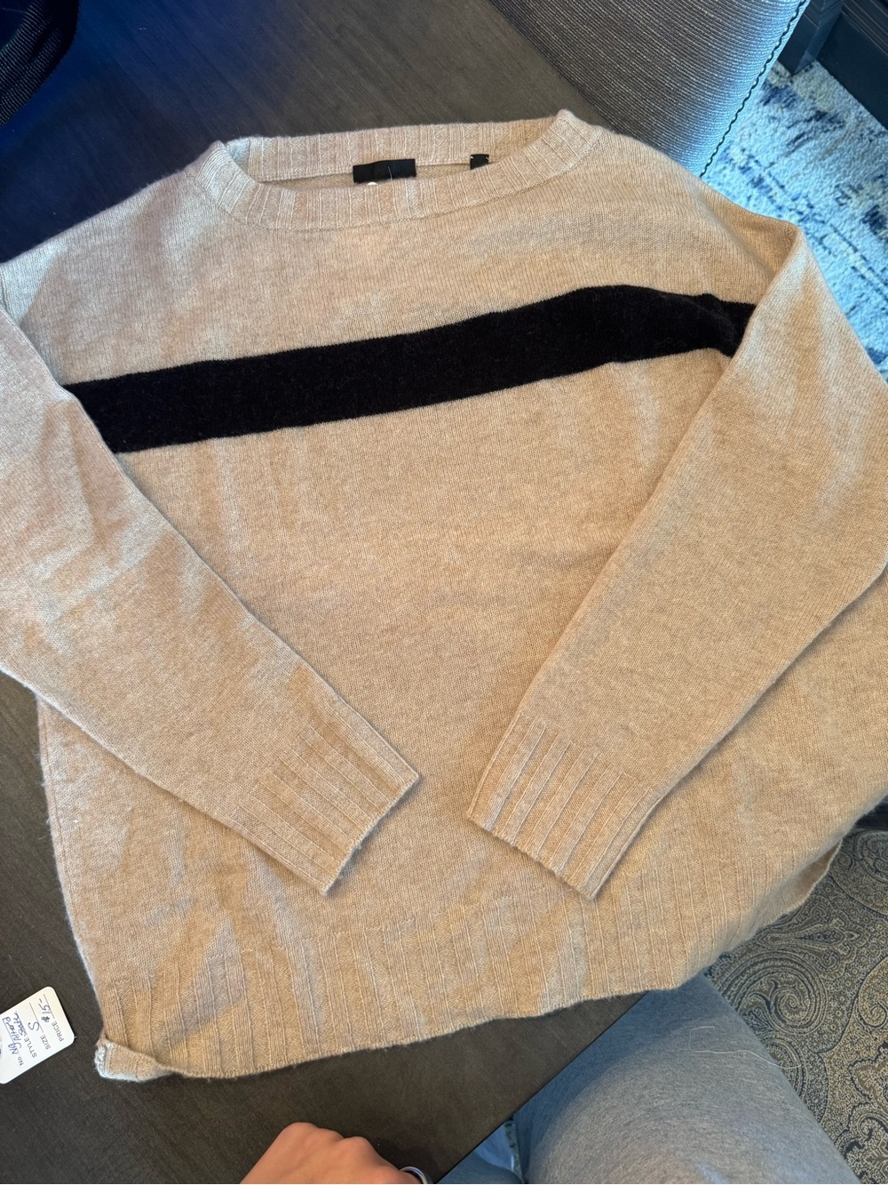 ATM Anthony Thomas Melillo Wool Cashmere Sweater Tan Black Stripe M